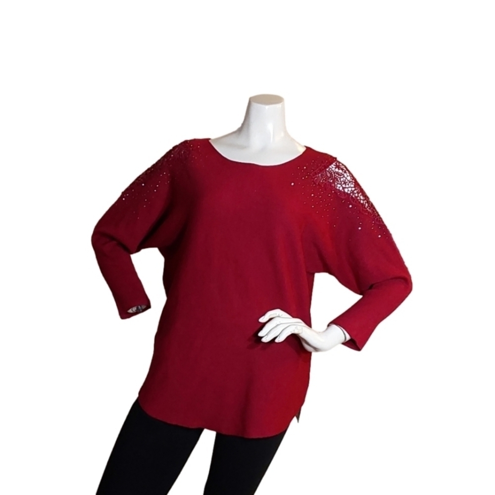 LIV MILANO LACE  RUBARB NWT SWEATER TOP‎ WOMEN'S MEDIUM